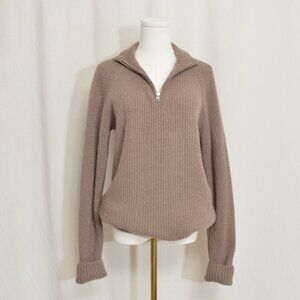 naadam soft brown extra luxe ribbed cashmere quarter zip sweater size large